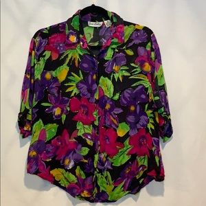 80s Vintage Jane Ashley Oversized Floral Rayon Top